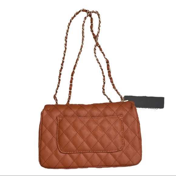 NWT caramel brown vegan leather quilted flap bag with gold chain strap - Picture 3 of 9